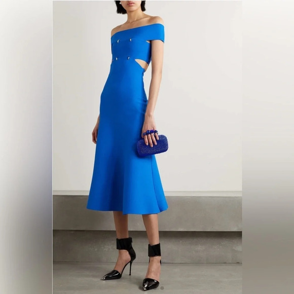 Alexander McQueen Embellished cutout off-the-shoulder stretch-knit midi dress - Picture 1 of 14